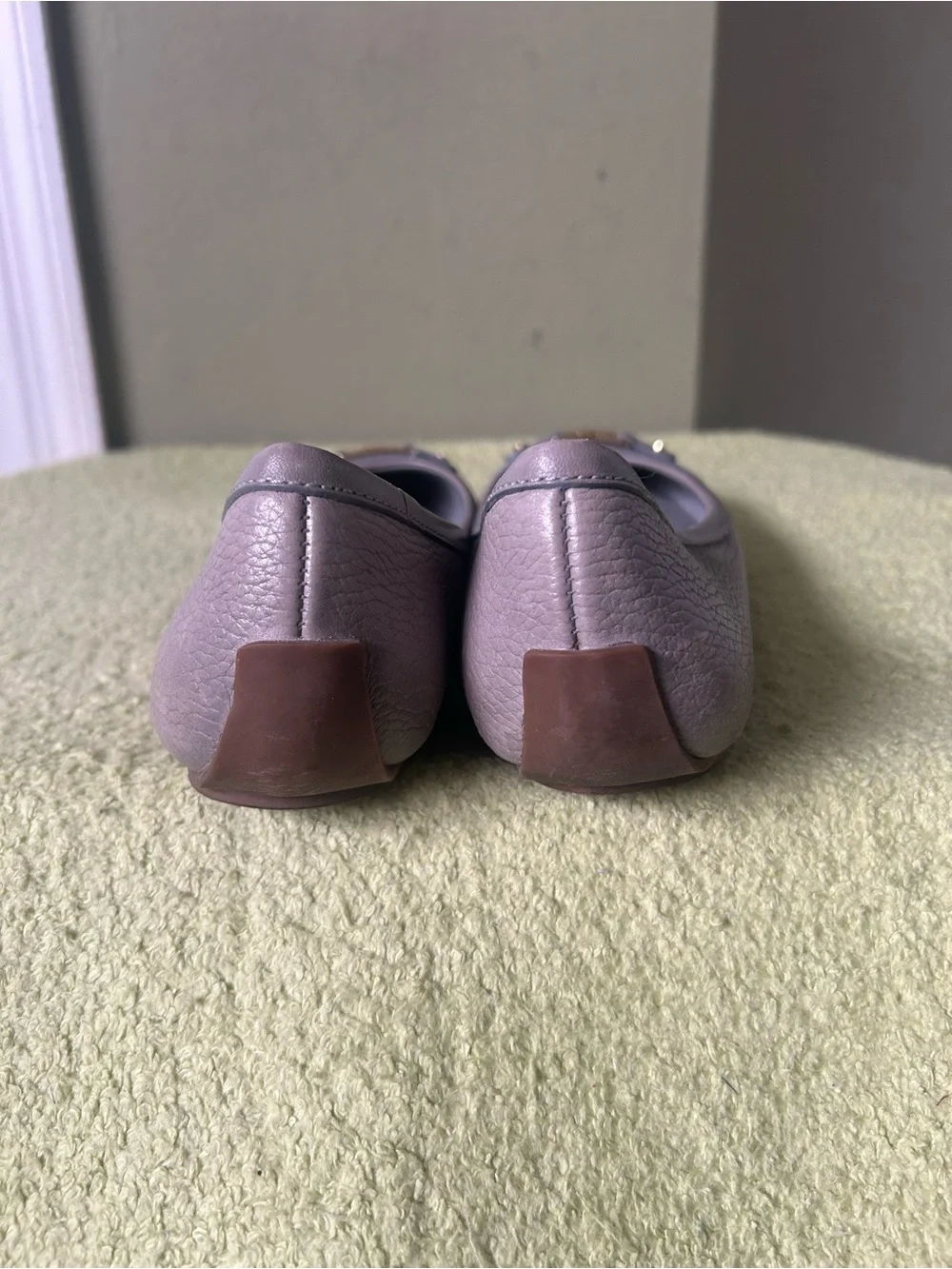 Tory Burch grey Leather Ballet Flats with Gold Logo Sz 9.5